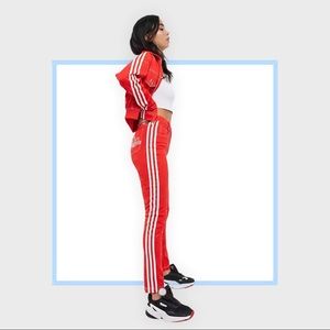 Fiorucci x Adidas red 3 striped slim fit high rise angel collection pants